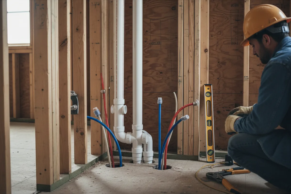 Drain and supply rough-in during Sump Pump Repair in Ackley